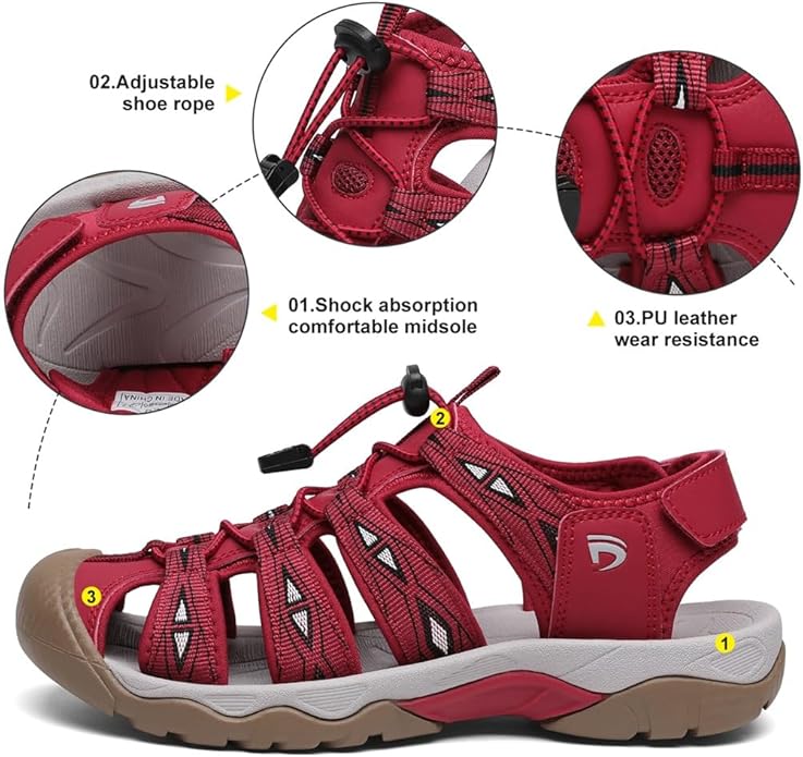 Dannto Women's Sport Hiking Sandals Closed Toe Outdoor Athletic Walking Sandal Lightweight Summer Water Shoes