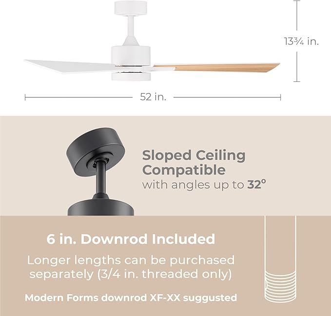 Bali Smart 3-Blade 52in Ceiling Fan 2700K-6000K CCT Selectable LED Light Kit with Remote Control and Black Hardware with Reversible Blades in Weathered Wood or Black Works With iOS or Android App
