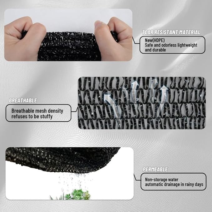 Cool Area 55% Sun Shade Cloth Mesh Tarp with Grommets for Plant Cover 10x20ft Patio Canopy Garden Pergola Greenhouse Car Barn Kennel Black