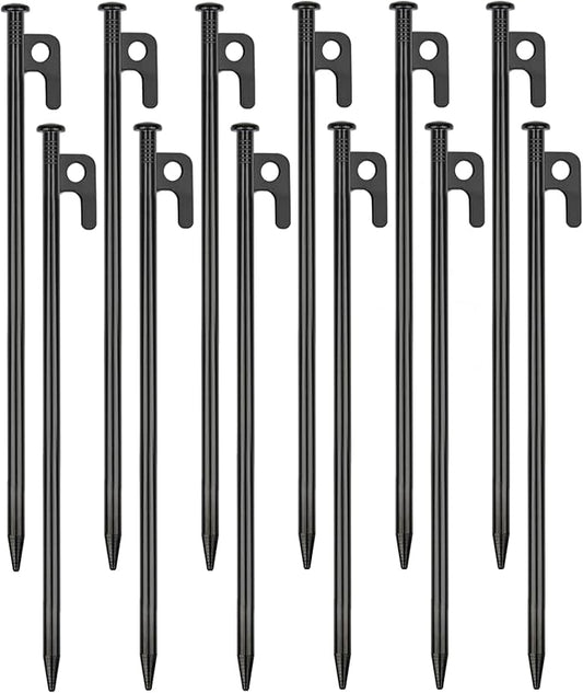 12 Pack Tent Stakes Heavy Duty Metal Tent Pegs for Camping Steel Tent Stakes 12 inch Unbreakable and Inflexible