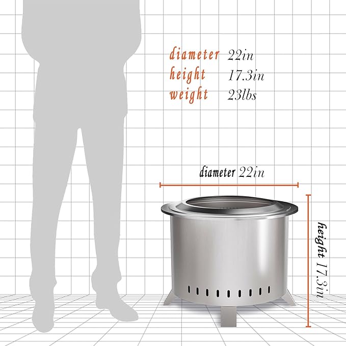 Smokeless Fire Pit,22 Inch Stainless Steel Firepit, Outdoor Wood Burning Fire Pit with Cover,Smokeless Firepits for Outside Backyard Patio Garden Camping Bonfire