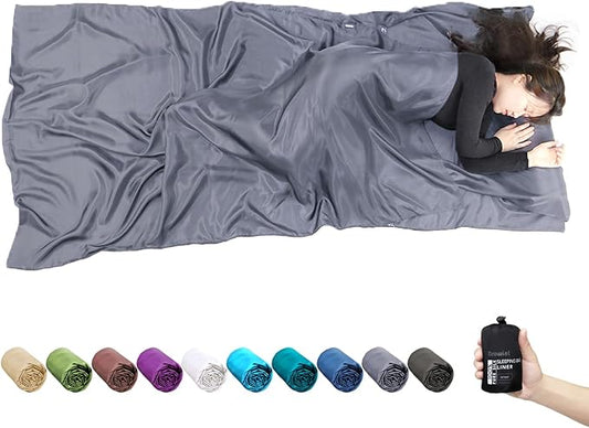 BROWINT Silk Sleeping Bag Liner, Silk Sleep Sack, Extra Wide 87"x43", Lightweight Travel Sheet for Hotels, More Colors for Option, Reinforced Gussets