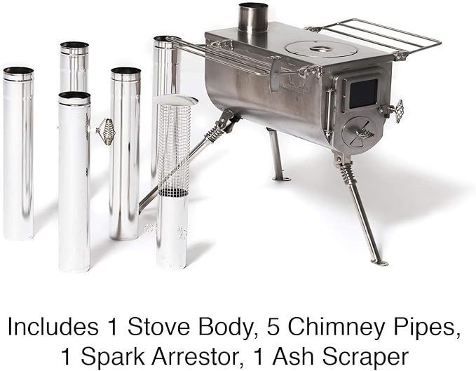 Winnerwell Woodlander Medium Tent Stove | Tiny Portable Wood Burning Stove for Tents, Shelters, and Camping | 800 Cubic Inch Firebox | Precision Stainless Steel Construction | Includes Chimney Pipe