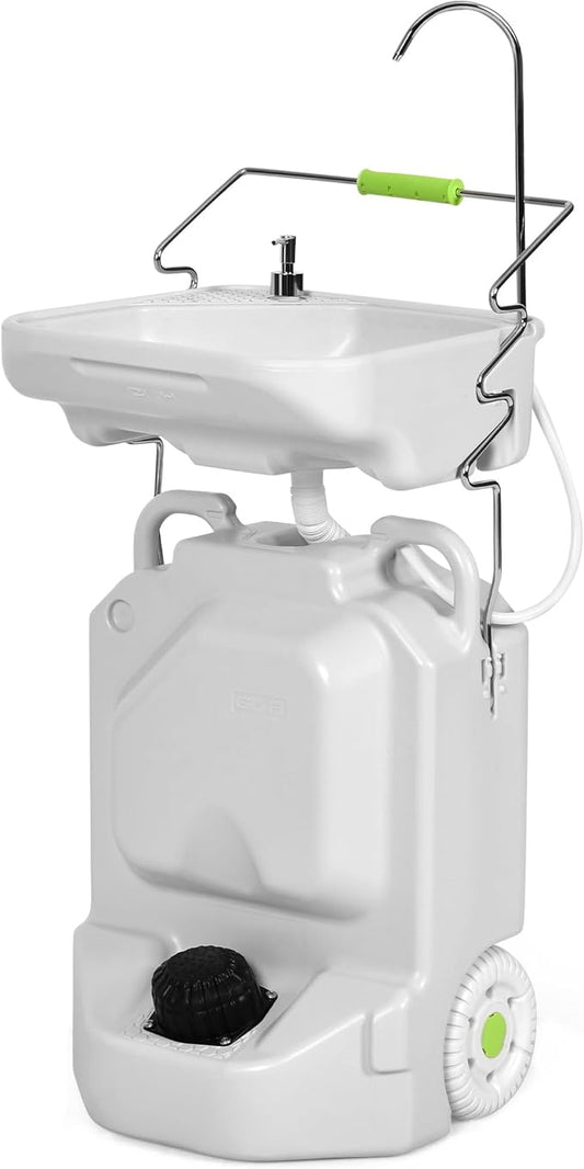 YITAMOTOR 38L Portable Camping Sink, Portable Hand Washing Station with Adjustable Wash Basin, Large Wheels, Foot Pump, Towel Holder Soap Dispenser for Outdoors, Garden, Camping, Worksites, Camping