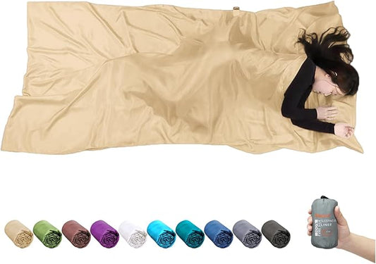 BROWINT Silk Sleeping Bag Liner, Silk Sleep Sack, Extra Wide 87"x43", Lightweight Travel Sheet for Hotels, More Colors for Option, Reinforced Gussets