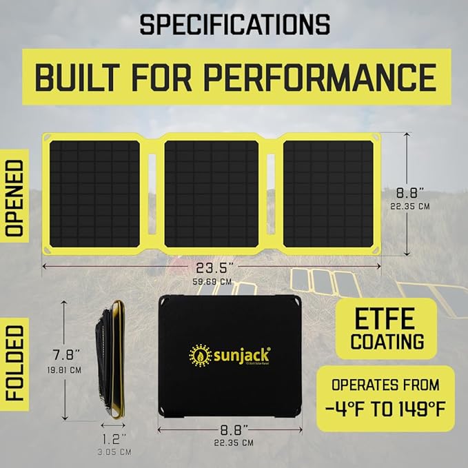 SunJack – 15 Watt Foldable Solar Panel, ETFE Monocrystalline Portable Solar Panel with USB-C and USB-A, IP67 Waterproof Solar Panels for Camping, Backpacking, Hiking and Travel