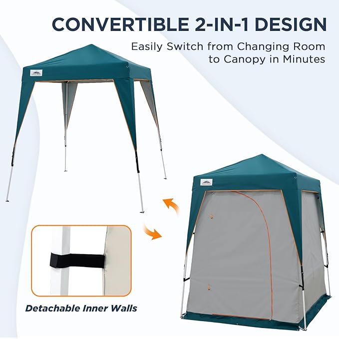 EAGLE PEAK 5x5 Pop Up Privacy Tent with Ground Mat, Portable Changing Room & Outdoor Shower Tent, Portable Canopy for Camping, Pool, Photoshoots or Toilet Shelters 6x6 Base 5x5 Top (Gray/Blue)