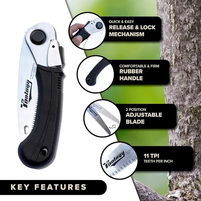 5" Folding Hand Pruning Saw for Gardening, Camping, Wood/Tree Cutting, Made with Heavy Duty SK-5 Steel (Black)
