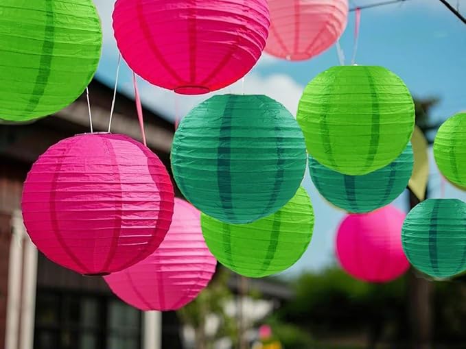 Pink Green Paper Lanterns Decorative 15pcs Party Hanging Decorations for Party Birthday Bachelorette Wedding Birthday Baby Shower Summer Themed Party Anniversary Green Pink White Room Decor