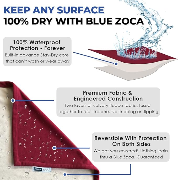 Waterproof Blanket | Machine Washable Dog Bed Cover | Water Proof Blanket to Protect Your Bed Couch Car from Leaks Spills & Accidents | for Adults Dogs & Pets | Oversized Queen Fit - 65x80in (Merlot)