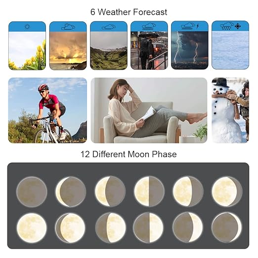 Wireless Radio Weather Station with 3 Outdoor Sensors Indoor Outdoor LCD Digital Thermometer Hygrometer Barometer with WWVB,Alarm Clock,Weather Forecast,Moon Phase,Sunrise and Sunset Time