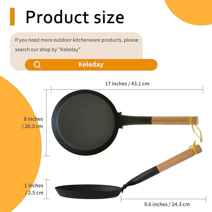 8.2 Inch Non Stick Frying Pan, Pre-Seasoned Carbon Steel Grill Pan with Folding Handle, Camping Indoor & Outdoor Cooking, Easy to Clean, Suitable for All Kinds of Stoves
