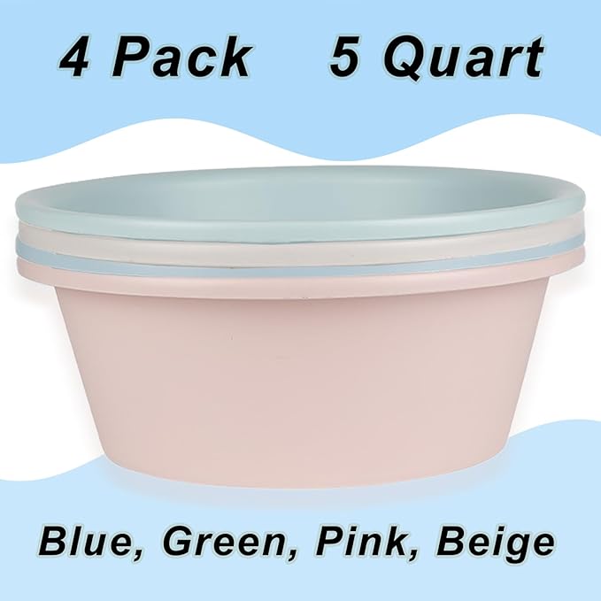 4 Pack Round Plastic Wash Basin, 5 Quart Small Basin Tub Stackable Camping Basin for Washing Face, Fruit, Dishes, Bottles, Home Kitchen Sink, 11.6 X 4.3 Inches, 4 Colors