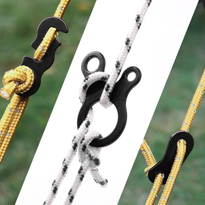 36 Pieces Tent Rope Tensioner - 3 Types Alloy Guyline Tensioner Camping Tent Guyline Cord Adjuster Combination Camping Gear (Black, Standard)