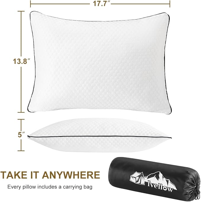 Ivellow Travel Pillow Cooling Camping Pillow for Sleeping Compressible Shredded Memory Foam Pillow Compact Firm Supportive Pillow for Adults Kids Outdoor Backpacking Hiking Essential Gear White M