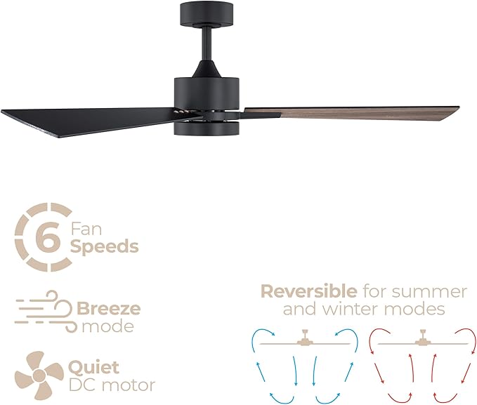 Bali Smart 3-Blade 42in Ceiling Fan 2700K-6000K CCT Selectable LED Light Kit with Remote Control and Black Hardware with Reversible Blades in Weathered Wood or Black Works With iOS or Android App