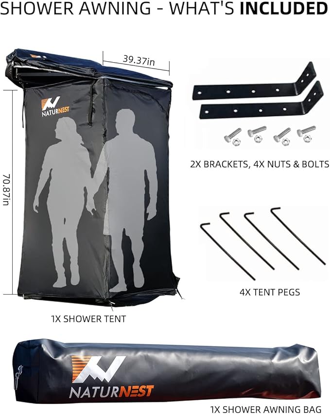 Naturnest Shower Awning with Roof and Floor mat, Overland Shower Awnings, Bathroom Tent for SUV Car Camping Shower Tent Roof Shower Awnings Toilet Camping Privacy Shelters Car Side Shower Room