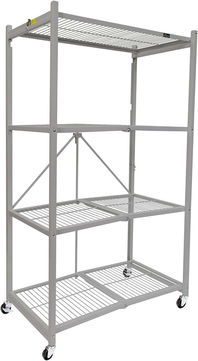 Origami 4-Tier Storage Shelves on Wheels, Steel Shelving Holds 1000 pounds, Heavy Duty Garage Storage & Organization, Closet Organizer, Utility Shelf
