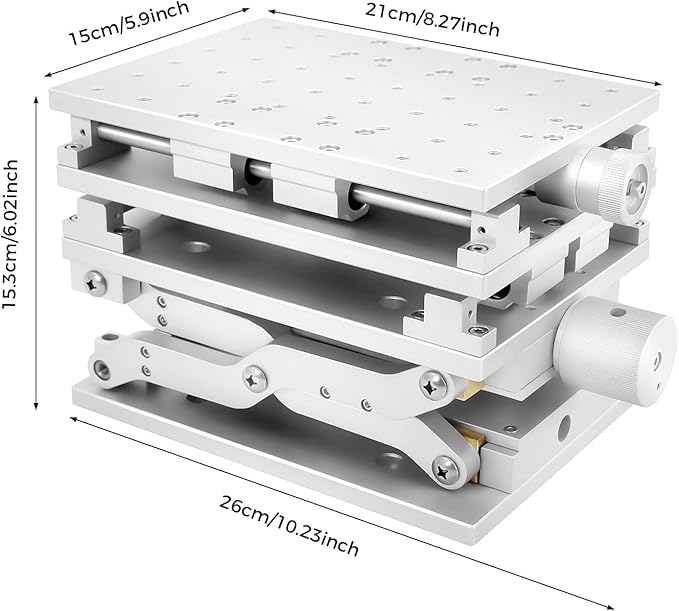 3 Axis Aluminum XYZ Workbench Manual Linear Stage 3D DIY Expandable Lifting Marking Machine with Polished Lifting Platform Portable Aluminum Alloy Working Table 210 × 150 mm