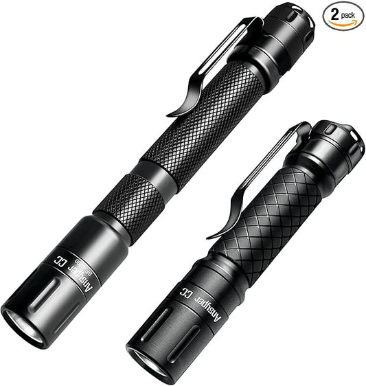 Mini Flashlight 3 Modes Small Flashlights LED Powerful High Lumens Tactical Pen Light with Clip,Slim Portable Pocket Compact Torch for Emergency Inspection AAA Battery Water-Resistant(3.4 & 5.2 inch)