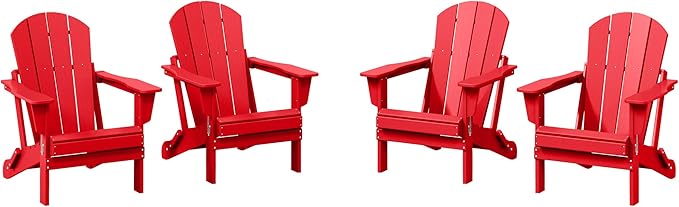 WestinTrends Malibu 4-Piece Set Outdoor Folding Poly Adirondack Chair, Red