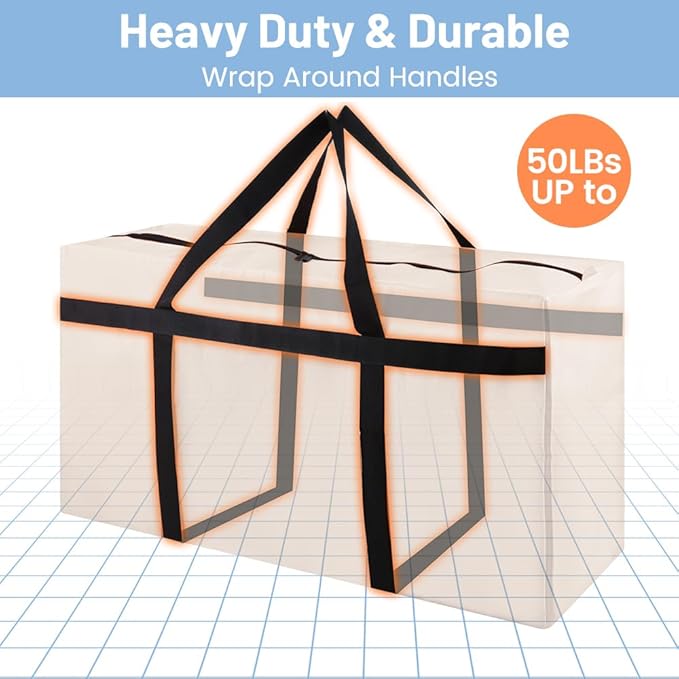 4 Pack Moving Bags Heavy Duty 50Lb Extra Large 90L, College Clear Packing Bags for Moving Clothes, Moving Supplies&Boxes with Zippers and Handles, Storage Bags Moving Totes Camping Essentials