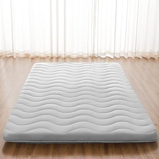 Japanese Floor Mattress, 100% High Density Comfortable Foam, 4" Thicken Grey Foldable Mattress Tatami Mat Sleeping Pad, Ideal for Comfort and Support, Kids Floor Lounger Pillow Bed Sofa (Queen）