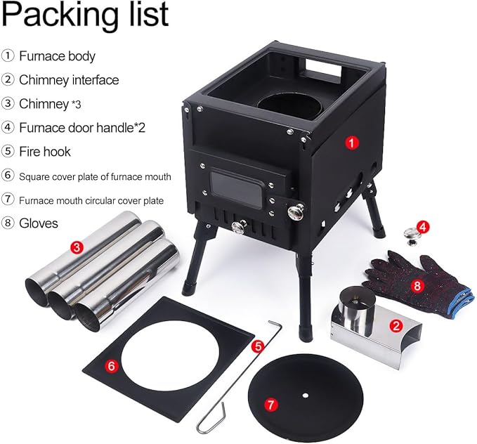 Outdoor Camping Stove Portable Hot Tent Stove Fire Stove Outdoor Cooking Camping BBQ Accessories(Black Small)