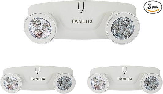 TANLUX LED Emergency Lights with Battery Backup, Two Head Adjustable Commercial Emergency Lights, UL Listed, AC 120/277V, Hardwired Emergency Lights for Business - 3 Pack(White)