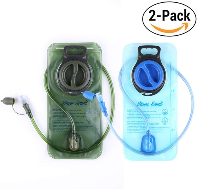 2 Pack Hydration Bladder 2 Liter/70 oz - Water Bladder Pack of 2(1 Piece Blue+1 Piece ArmyGreen) - BPA Free Hydration Pack Replacement