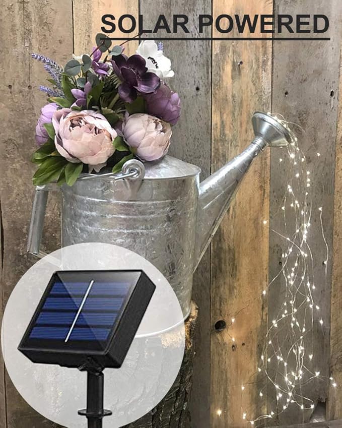 Solar Fairy Lights Outdoor White, Multi Strand 180 LEDs Watering Can String Light, Waterproof Solar Powered Waterfall Lights, Cool White Firefly Bunch Lights