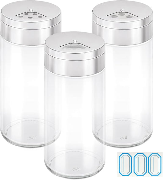 Segarty Spice Jar with Shaker Lids, 3 Pack 6 oz Spice Jars with Adjustable Pour Large Holes for Herbs Grains, Empty Glass Spices Bottles Seasoning Containers Clear Salt Pepper Shakers
