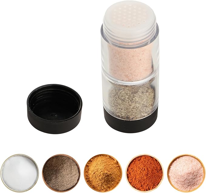Sunmei Salt and Pepper Shakers Moisture Proof Set, 2-in-1 Portable Spice Shaker with Airtight Lid, Perfect for Camping Kitchen, Travel, Car Camping, RV, Outdoors, Backpack, BBQ Picnic, Lunch Boxes
