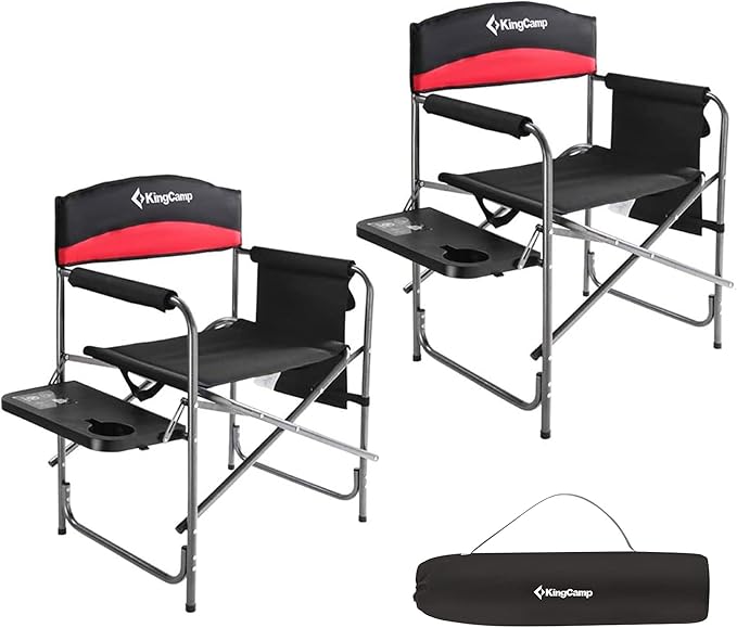 KingCamp 2-Pack Camping Folding Director Chairs with Side Table & Storage, Red