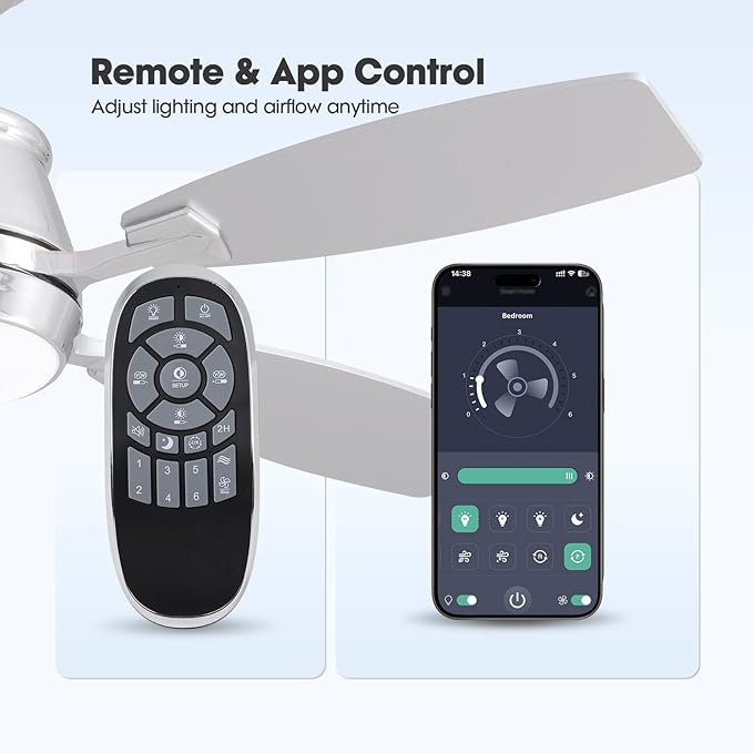 42" Ceiling Fan with Light, Modern Low Profile Ceiling Fan with Light, DC Reversible Motor, Smart APP & Remote Control, Whisper Quiet, Dimmable LED for Bedroom/Living Room