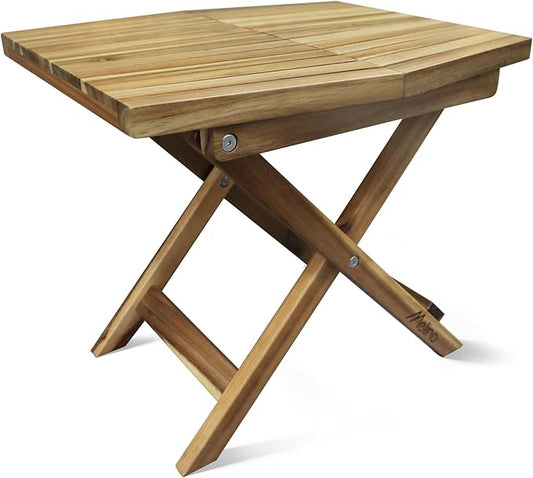 Melino Wooden Folding Table - Natural Acacia Wooden Small Foldable End Coffee Tables - FSC Certified Solid Wood Patio Side Table - Weather Resistant & Fully Assembled - Indoor and Outdoor Furniture