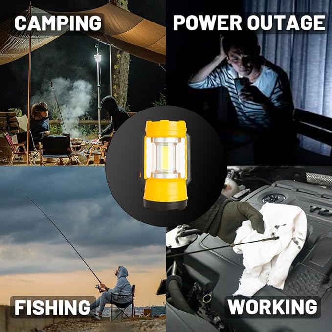 LED Camping Lantern Rechargeable, Spotlight Flashlight with Solar Panel, Bright 1000 Lumen, 5 Modes, 20H Long Lasting 4000 mAh , Rechargeable Lantern for Hurricane, Emergency, Power Outages - Yellow
