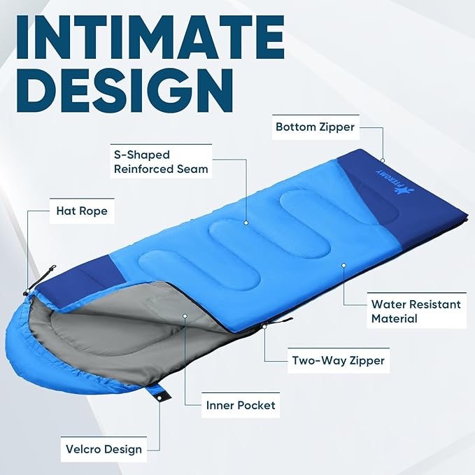 PTEROMY Sleeping Bags for Adults, Lightweight Water Resistant Backpacking Camping Sleeping Bag for Warm Cold Weather, Camping Essentials for Hiking Outdoor Travel