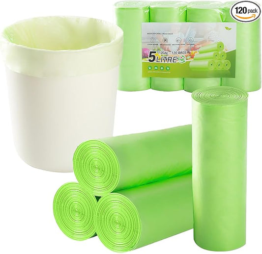 1.2 Gallon Small Trash Bags 120 Count Biodegradable Mini Garbage Bags Leakproof Tear Resistant Trash Can Bin Liners Fit Bathroom, Office, Car, Diaper Pail Unscented green