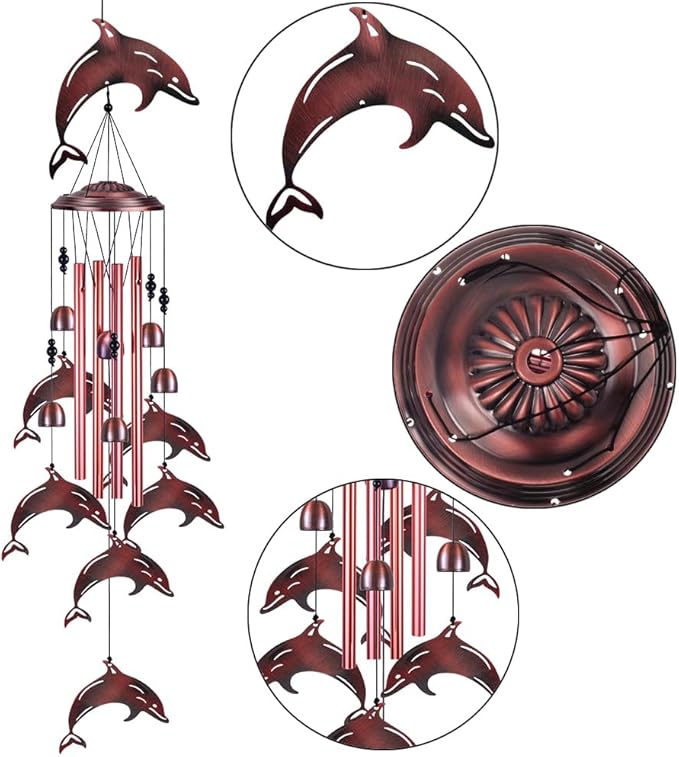 Dolphin Wind Chimes for Garden, Home, Balcony, Yard, Outdoor Decoration, Blessing Wind Bells, Memorial Wind Chime, Wind Catcher, Dolphins Wind Chimes Xmas Gifts for Mom, Grandma, Family, Women, Friend