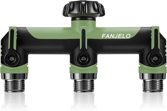3 Way Hose Splitter, Heavy Duty Garden Water Hose Bib Spigot Splitter, Outdoor Faucet Splitter with Shutoff Valve, Garden Hoses Connector for T Adapter, 3/4 - Inch GHT Thread (Green)