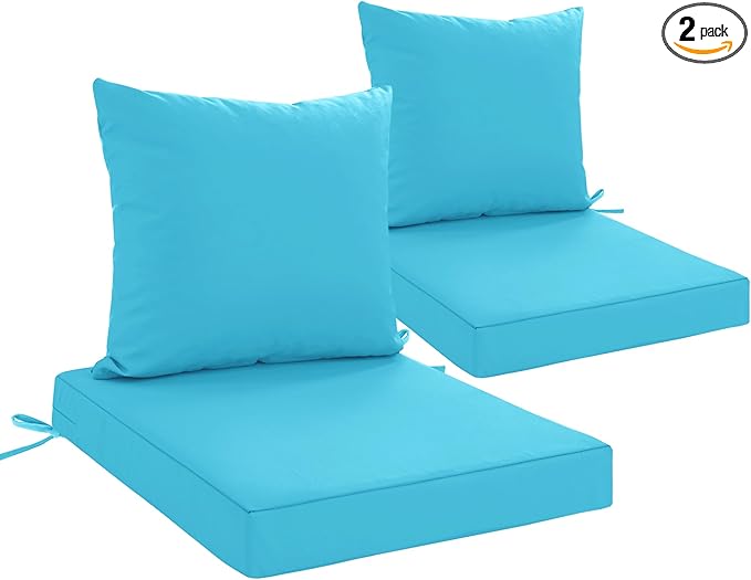 24x24 Inch Outdoor Cushions for Patio Furniture Set of 2, Waterproof Outdoor Chair Cushions w/Fade-Resistant, Removable & Machine-Washable Covers, Deep Seat Sofa/Couch Pad Replacement, Teal