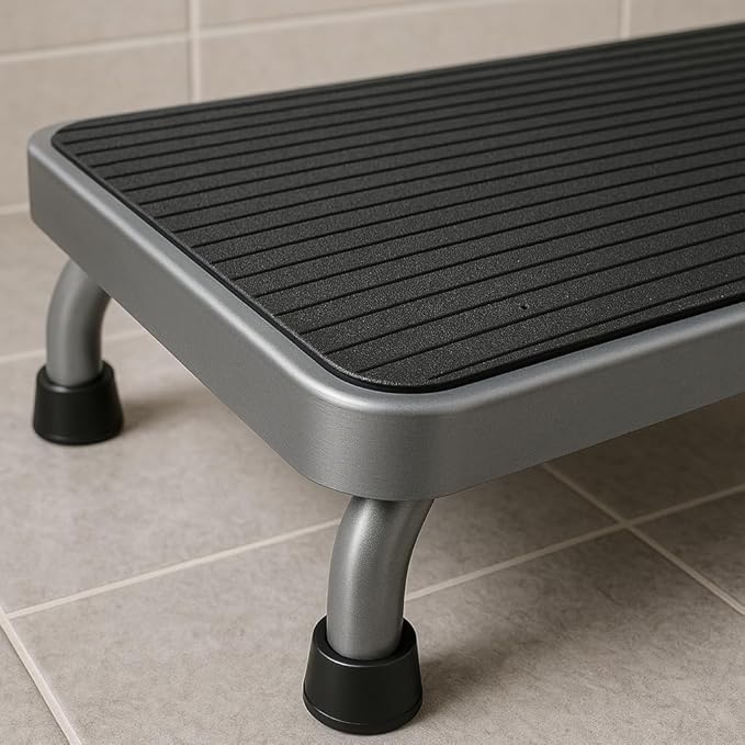 Heavy-Duty Step Stool with Carry Handle – 4.1" Low Foot Stool, Non-Slip Rubber Platform, 500lb Capacity – Portable Safety Step for Seniors, Adults, Bathroom, Bed, SUV – Gray, 17"x13"