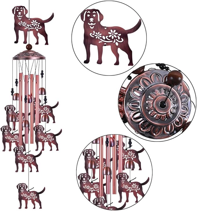 Outdoor 37" Dog Wind Chimes Decor - With 4 Tubes 6 Bells 7 Dogs Wind Bells, Romantic Wind Catcher, Mobile Dog Decor, Dogs Windchimes for Home, Balcony, Tree, Festival, Garden Decoration, Gifts for Mom