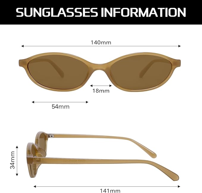 Retro Oval Sunglasses for Women Chic Cat Eye 90s Sunnies Lightweight Narrow Shades Trendy UV protection Sun Glasses