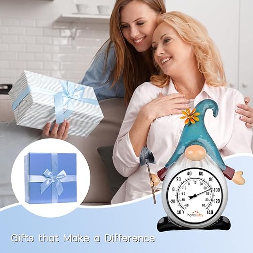 Indoor Outdoor Thermometer, Gnome Wall-Mounted Thermometer Waterproof for Patio Garden Yard & Living Room, No Battery Needed