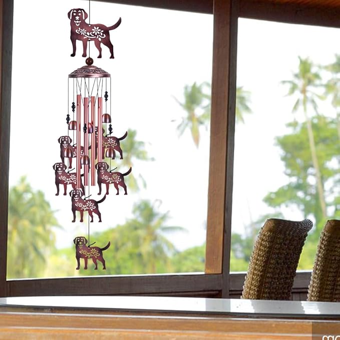 Outdoor 37" Dog Wind Chimes Decor - With 4 Tubes 6 Bells 7 Dogs Wind Bells, Romantic Wind Catcher, Mobile Dog Decor, Dogs Windchimes for Home, Balcony, Tree, Festival, Garden Decoration, Gifts for Mom