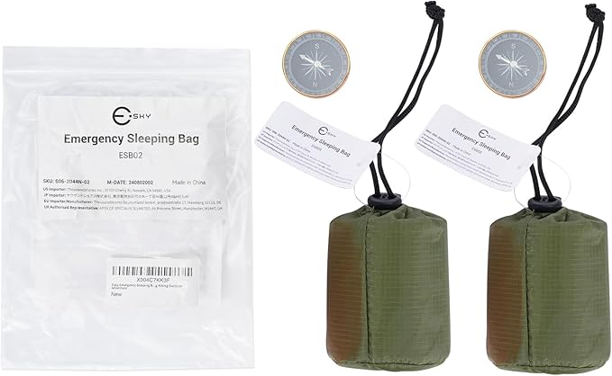 Esky Emergency Sleeping Bag, Portable Emergency Blanket Thermal Bivy Sack, Waterproof Lightweight Survival Gear with Compass for Camping Hiking Outdoor Adventure