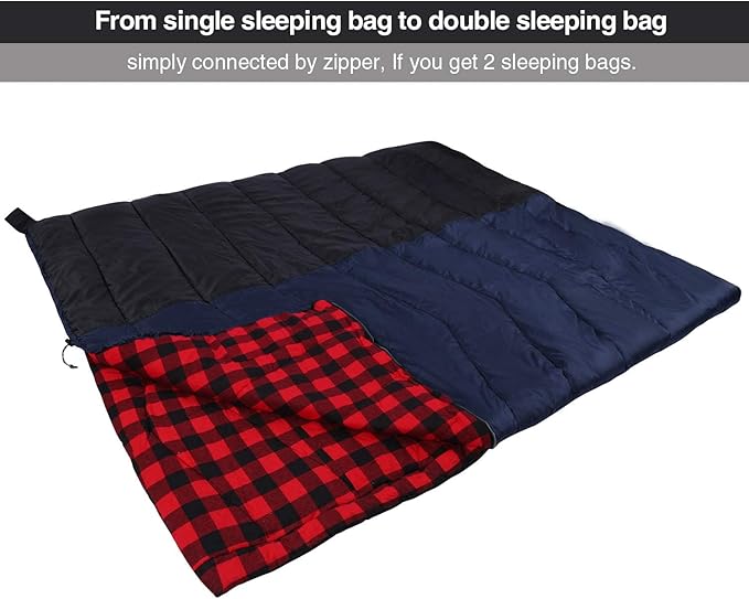 REDCAMP Cotton Flannel Sleeping Bag for Camping Backpacking, Adults Cold Weather Envelope Sleeping Bags with 2/3/4/6lbs Filling