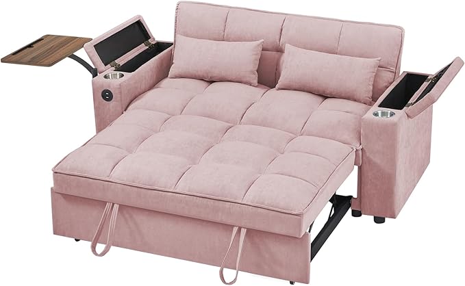 65'' 3-in-1 Folding Convertible Sofa Bed, Queen Size Pullout Sofa, Modern Chenille Fabric, 360° Swivel Side Table, Easy Assembly, Perfect for Living Room